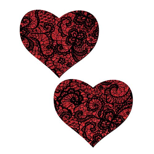Pastease Red Glitter Heart w/Black Lace Overlay