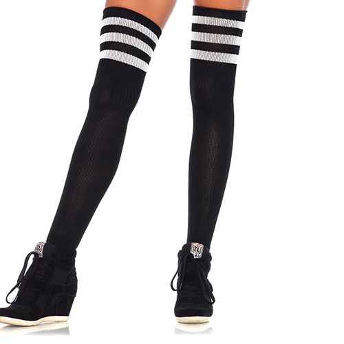 Athletic Thigh High 3 Stripe OS Black w/White