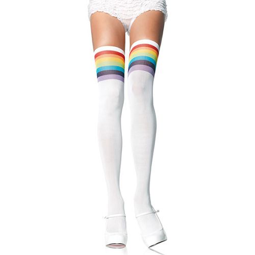 Over the Rainbow Thigh High OS White/Rainbow Stripes