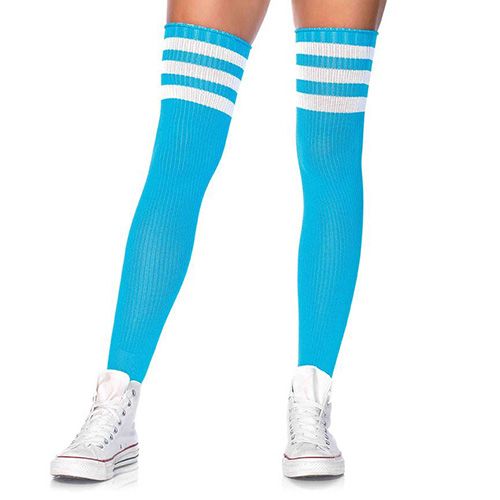 Athletic Thigh High 3 Stripe OS Neon Blue w/White