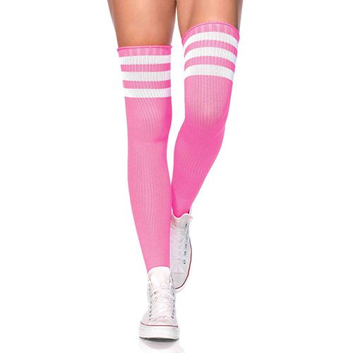 Athletic Thigh High 3 Stripe OS Neon Pink w/White