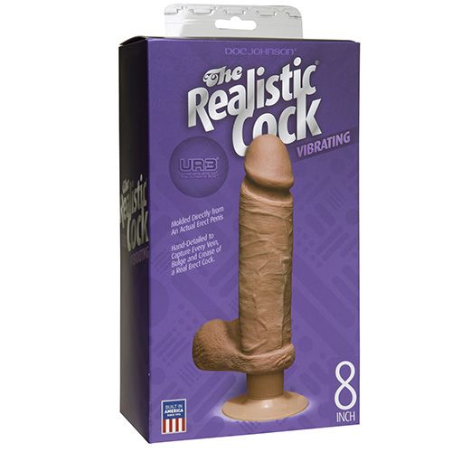 Realistic Cock 8 In In UR3 Brown Vibrating with Balls