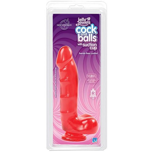 Jelly Jewel Cock & Balls with Suction Cup Ruby